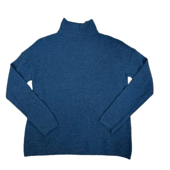 Kinross Cashmere Mock Neck Rib Cashmere Sweater Size M Teal - Picture 2 of 9